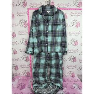 BedHead set 2 piece cotton Mint, Gray & Purple Plaid Cotton Pajama Set